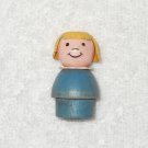 Fisher Price - Vintage Little People Girl With Blonde Hair Figure - Blue Wood Body - Plastic Head