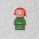 Fisher Price - Vintage Little People Girl With Red Hair Figure - Green Wood Body - Plastic Head