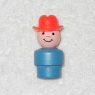 Fisher Price - Vintage Little People Boy With Red Hat Figure - Blue Wood Body - Plastic Head