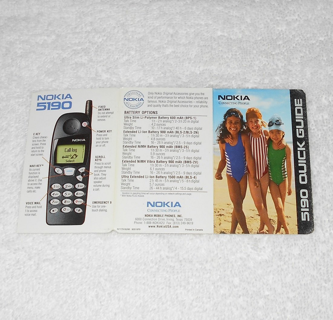 Nokia 5190 Cell Phone - Quick Guide Booklet Only - N1179 02/00 9351970