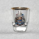 Clear Glass Shot Glass - Canada Coat Of Arms Emblem - Gold Rim - France Clear Glass Shot Glass - Canada Coat Of Arms Emblem - Gold Rim - France