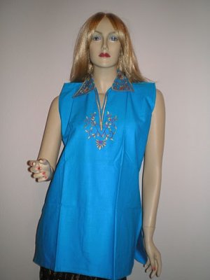 cotton Kurti / Tunic with color neckline emroidery