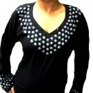 Black cotton long sleeve tunics with V- neck embroidery