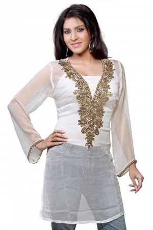 White chiffon beaded tunics