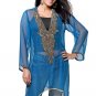 Gold Blue Chiffon Embroidered Tunic