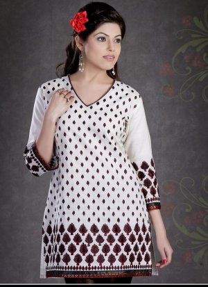 White Cotton Embroidered Designer Tunic/ Top
