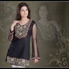 Black Georgette Long Sleeve Tunic Top Blouse