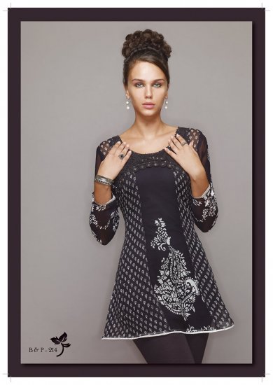 Yellow & Black 3/4Th Sleeve Cotton Tunic