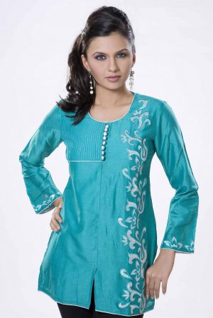 Sky blue Cotton Button Brand Work