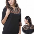 scoop neck Black cotton women Tunic/Top