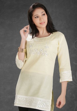 Yellow Embroidered Designer Tunic Top