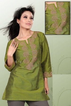 Green Embroidered Designer 3/4th sleeve tunic/ top