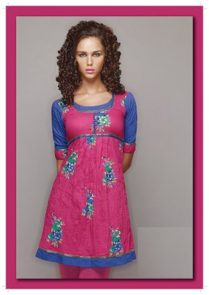 Pink Cotton Elbow length sleeve in casual Tunic Top