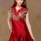 Fashion Ladies Scoop neck Red silk cotton sleeve less tunic