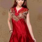 Fashion Ladies Scoop neck Red silk cotton sleeve less tunic