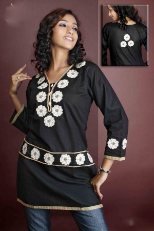 Ladies cotton blend Flower Embroidered Tunic