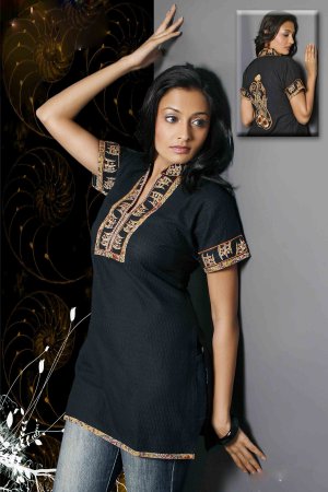 women cotton black collar Neck Tunic/top