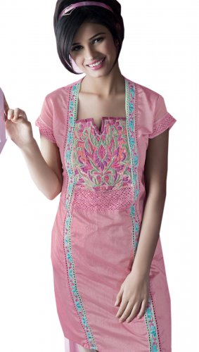 Ladies Scoop Neck Embroidered Silk Cotton Tunic Short Sleeve Dress