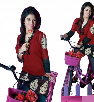 Lovely  Women Red Georgette Embroidered Tunic Top