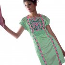 Green Color Silk Cotton Multi Color embroidered Tunic Top