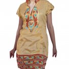Silk Cotton Collar V Neck Multi Color Embroidered Tunic Top