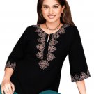 Black Cotton Neck Floral Embroidered Tunic Top Dress