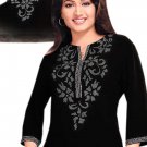 Crepe Fabric Neck Embroidered 3/4 Sleeve Tunic Top