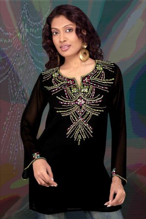 Georgette Tunic Scoop Neck Multi Color Stone Work Dress