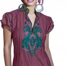Merlot Cap sleeve Ladies tunic with collar blouse