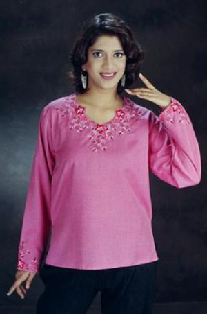 Cotton Scoop Neck Floral Embroidered Tunic Top