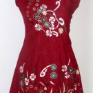 Summer Cotton Tunic Red Color Flower Embroidered Dress
