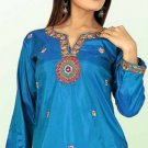 Ladies Blue Color Silk Cotton Full Embroidered Tunic Top