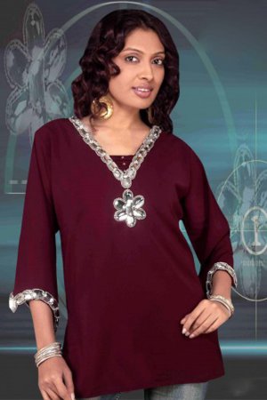 Crepe Tunic Neck and sleeve Stone Work