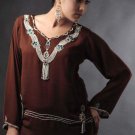 Brown v-neck with fashion hem  tunic top ,Party wear