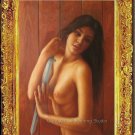 ORIGINAL OIL PAINTING CHARMING NUDE GIRL WITH A SWORD