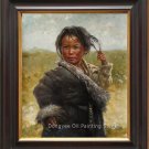 Original Oil Painting Tibetan Young Girl Shepherdess