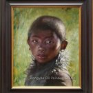 Original Oil Painting Portrait Tibetan Boy Backlighting