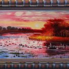 Oil Painting Landscape Animal Swan In The Morning Lake