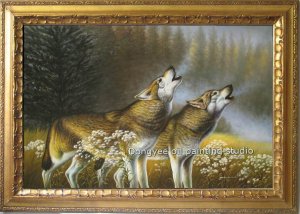 36"SALE ORIGINAL OIL ON CANVAS SIGNED ANIMAL Wolf