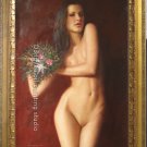Nude Girl with a bunch of flower ORIGINAL OIL ON CANVAS