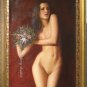 Nude Girl with a bunch of flower ORIGINAL OIL ON CANVAS
