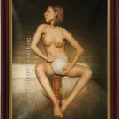 ART ORIGINAL OIL ON CANVAS FEMALE NUDE FOOTBALL GIRL