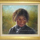 Portrait Of Tibetan Nomad Kid Art Original Oil Painting