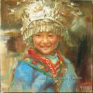 ORIGINAL OIL PAINTING MIAO NATION GIRL IN THE FESTIVAL