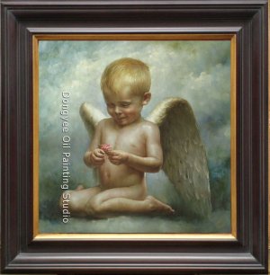 ART ORIGINAL NUDE OIL ON CANVAS Angel with rose 30"X30"
