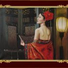 ART ORIGINAL OIL PAINTING ORIENTAL Ancient Costume LADY