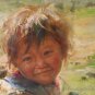 ART ORIGINAL OIL PAINTING TIBETAN NOMAD CHILD COWHERD