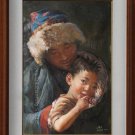 ORIGINAL OIL PAINTING TIBETAN YOUNG GIRL MOTHERHOOD ART