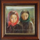 TIBETAN KIDS  TWO YOUNG GIRLS-ORIGINAL OIL ON CANVAS