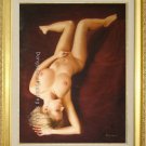 ART ORIGINAL OIL ON CANVAS SEXY NUDE LADY SLEEPING